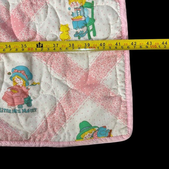 Vintage Handmade Pink Toddler Quilt Blanket Pillow Combo 1980s Nursery Rhyme Nap - Picture 8 of 8